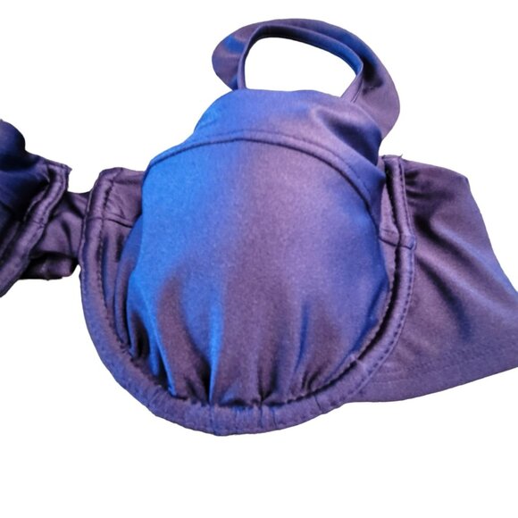 Bikini Swimsuit Top Navy Blue Underwire Ruffle Straps Woman's L 12-14 JH1716 - Picture 2 of 4